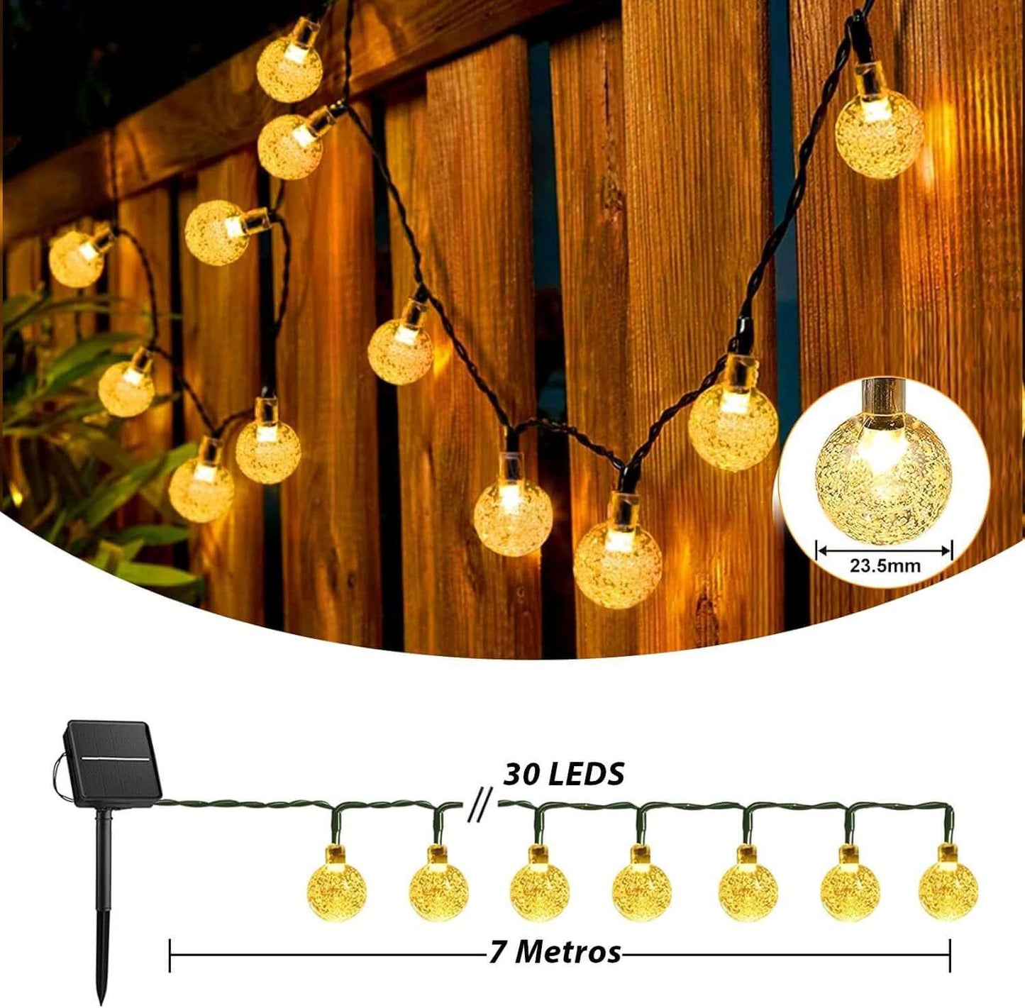 GUIRNALDA DE 20 LUCES LED SOLARES PARA EXTERIORES