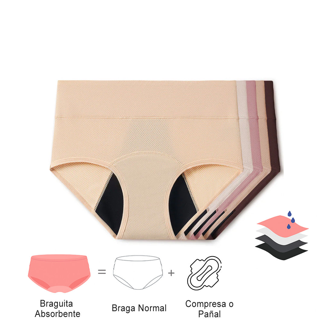 Bragas Absorbentes Antigufas Cintura Alta (Pack 3+1 Gratis)